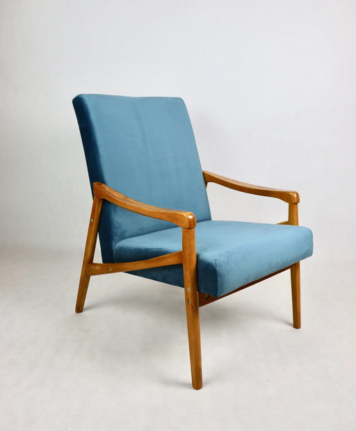 Tsjechisch model fauteuil in oceaanblauw, toegeschreven aan Jiri Jiroutek, 1970S