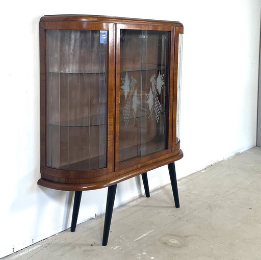 Art Deco Vitrinekast Met Gegraveerd Glas