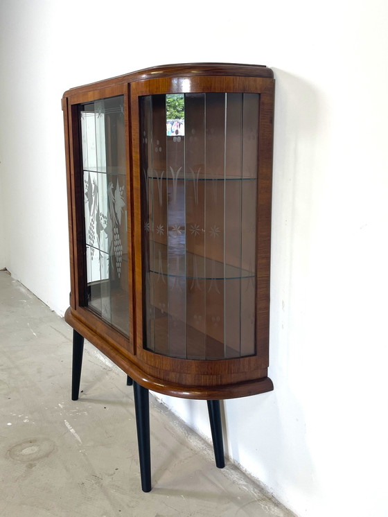 Image 1 of Art Deco Vitrinekast Met Gegraveerd Glas