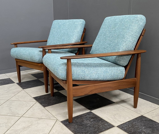 Image 1 of set van 2 teakhouten fauteuils 1960