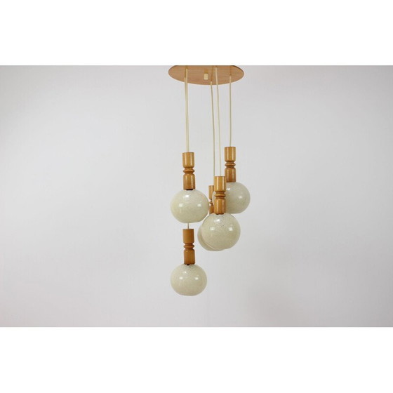 Image 1 of Vintage verstelbare kroonluchter van hout en kunststof van Pokrok Žilina, Tsjecho-Slowakije 1970