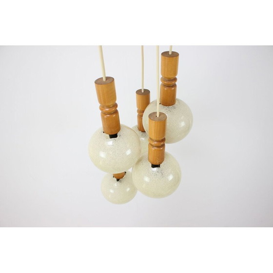 Image 1 of Vintage verstelbare kroonluchter van hout en kunststof van Pokrok Žilina, Tsjecho-Slowakije 1970