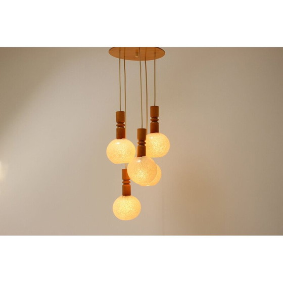 Image 1 of Vintage verstelbare kroonluchter van hout en kunststof van Pokrok Žilina, Tsjecho-Slowakije 1970