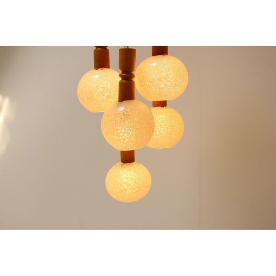 Image 1 of Vintage verstelbare kroonluchter van hout en kunststof van Pokrok Žilina, Tsjecho-Slowakije 1970