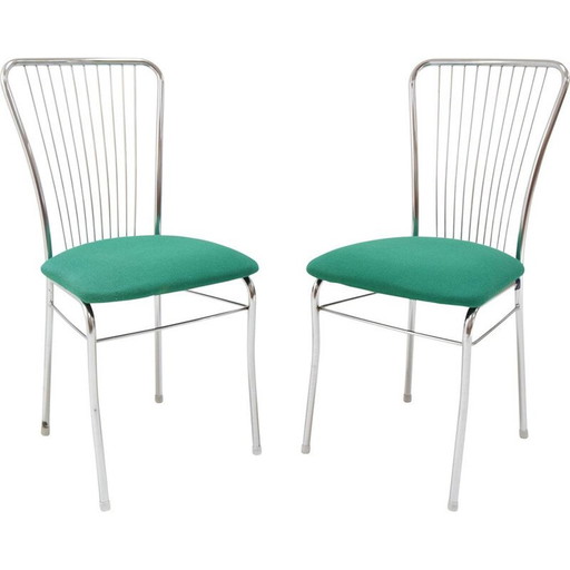 Paar vintage stoelen in chroom en stof van Nowy Styl, Tsjecho-Slowakije 1980