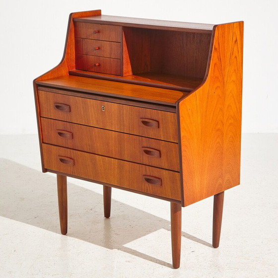 Image 1 of Vintage Deense teakhouten secretaire met zes laden