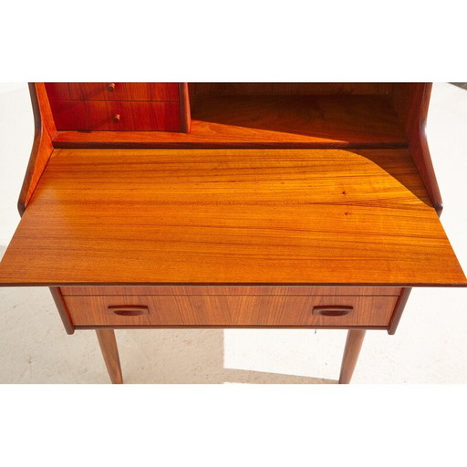 Vintage Deense teakhouten secretaire met zes laden