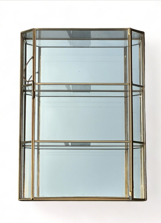 Image 1 of Glazen Mini Vitrinekast Messing Pronkstuk Vintage Mid Century Hollywood Regency 