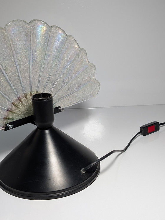 Image 1 of Vintage Murano Tafellamp jaren 80 Art Deco Isirating Ventilator Schelp Glas Metaal Indirect Licht Lamp