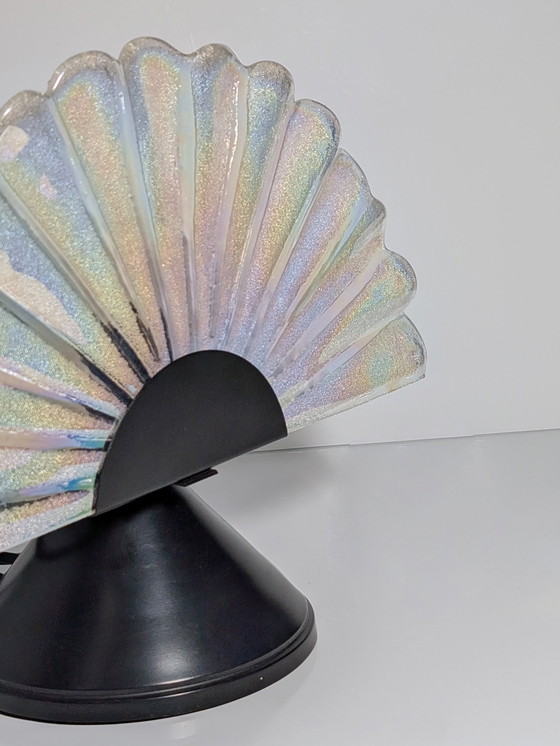 Image 1 of Vintage Murano Tafellamp jaren 80 Art Deco Isirating Ventilator Schelp Glas Metaal Indirect Licht Lamp
