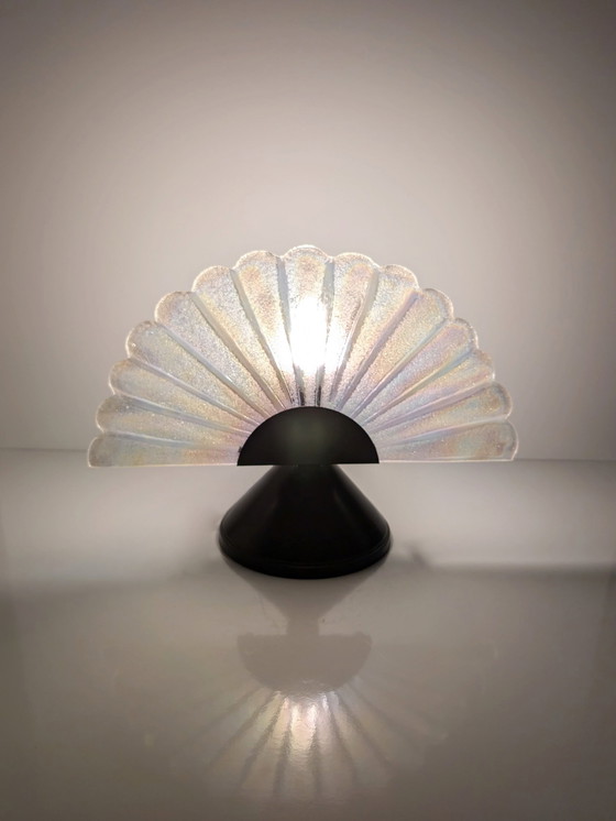 Image 1 of Vintage Murano Tafellamp jaren 80 Art Deco Isirating Ventilator Schelp Glas Metaal Indirect Licht Lamp