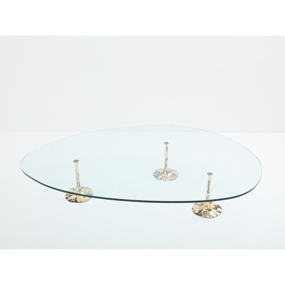 Image 1 of Vintage verguld smeedijzeren salontafel met bladgoud, 1970