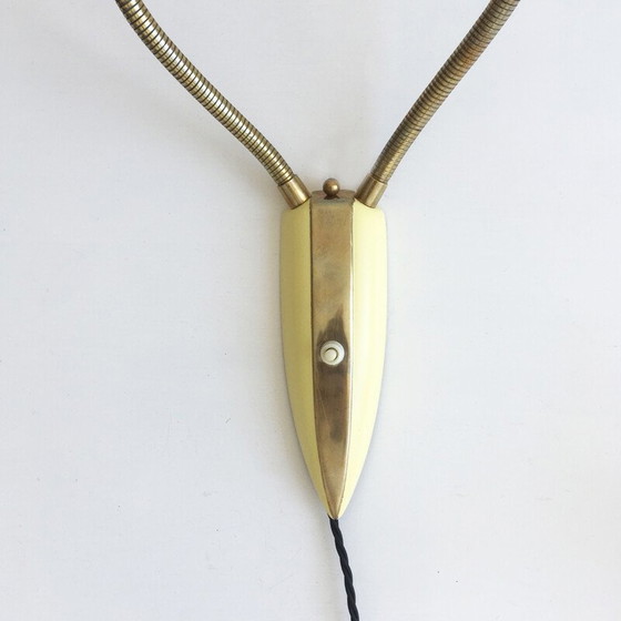 Image 1 of Paar vintage gele wandlampen met flexibele arm, Denemarken 1950