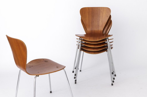 Set van 6 vintage stapelstoelen, 1960S, Teakhout - Duits ontwerp