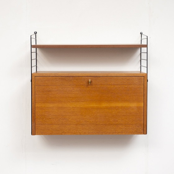 Image 1 of 60s wandplank String, teak, met secretaire container