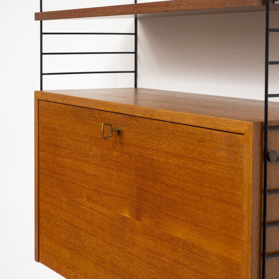 Image 1 of 60s wandplank String, teak, met secretaire container