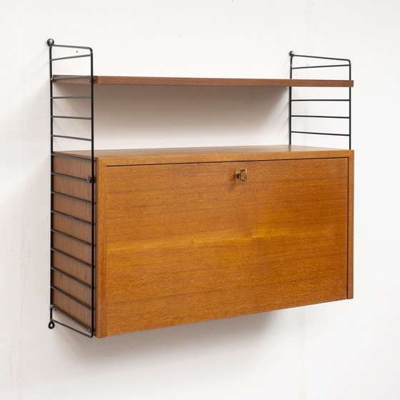 Image 1 of 60s wandplank String, teak, met secretaire container