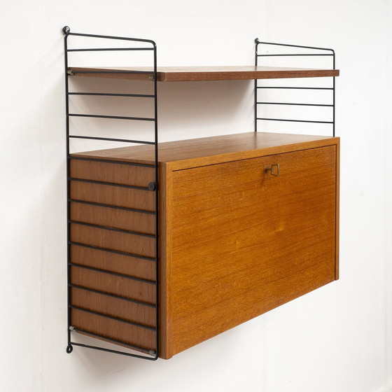 Image 1 of 60s wandplank String, teak, met secretaire container