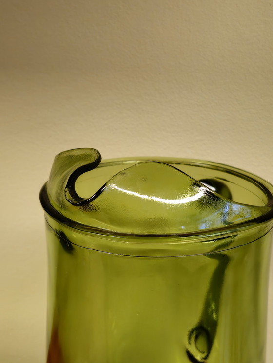 Image 1 of Vintage Karaf Waterkan Waterglazen Glazen Lime Green Glazen Groen