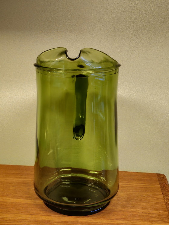 Image 1 of Vintage Karaf Waterkan Waterglazen Glazen Lime Green Glazen Groen