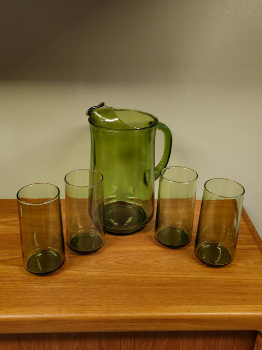 Vintage Karaf Waterkan Waterglazen Glazen Lime Green Glazen Groen