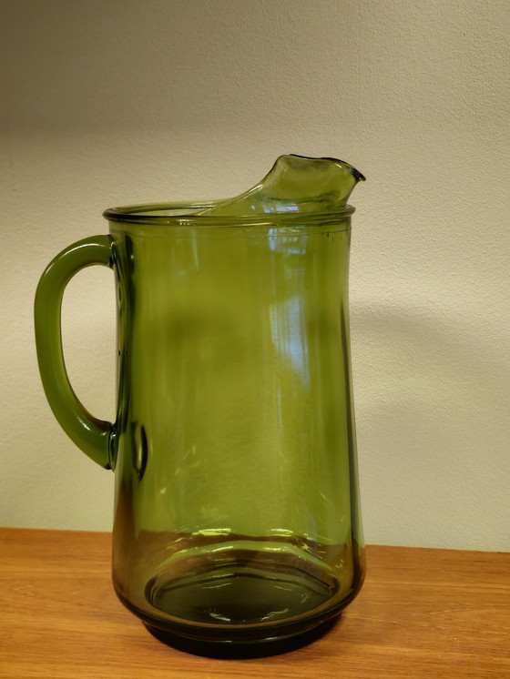 Image 1 of Vintage Karaf Waterkan Waterglazen Glazen Lime Green Glazen Groen