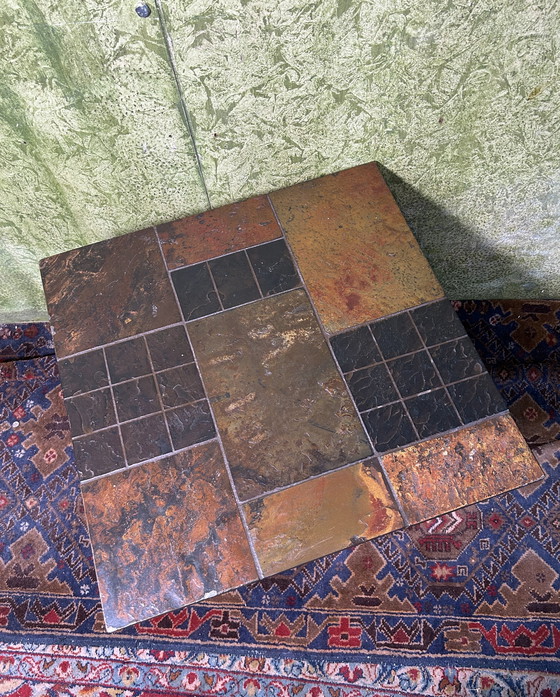 Image 1 of Brutalistische retro vintage leistenen salontafel