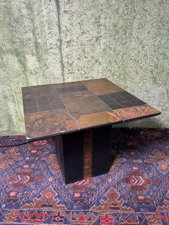 Image 1 of Brutalistische retro vintage leistenen salontafel