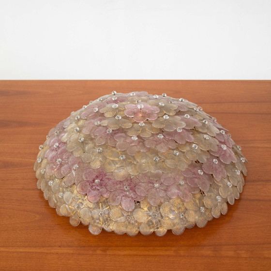Image 1 of Plafondlamp in roze bloem Murano glas voor Seguso, 1960S