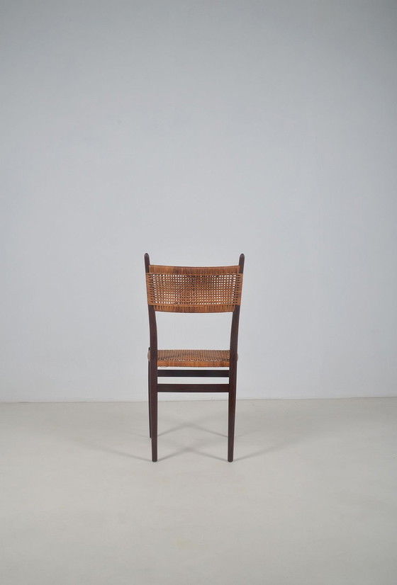 Image 1 of Vintage Stoel In Teak Met Vlechtwerk In Rotan, Jaren '60