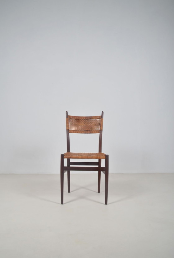 Image 1 of Vintage Stoel In Teak Met Vlechtwerk In Rotan, Jaren '60