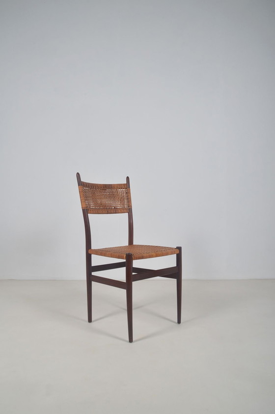 Image 1 of Vintage Stoel In Teak Met Vlechtwerk In Rotan, Jaren '60