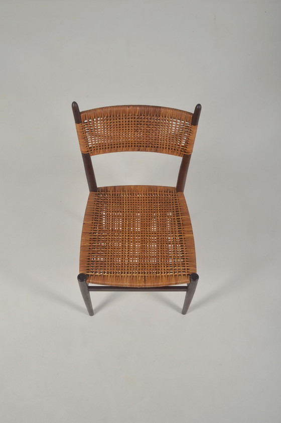 Image 1 of Vintage Stoel In Teak Met Vlechtwerk In Rotan, Jaren '60