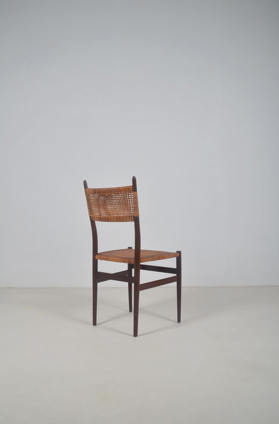 Image 1 of Vintage Stoel In Teak Met Vlechtwerk In Rotan, Jaren '60