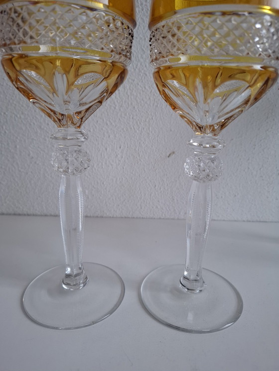 Image 1 of 4 Gekleurde Vintage Kristallen Wijnglazen