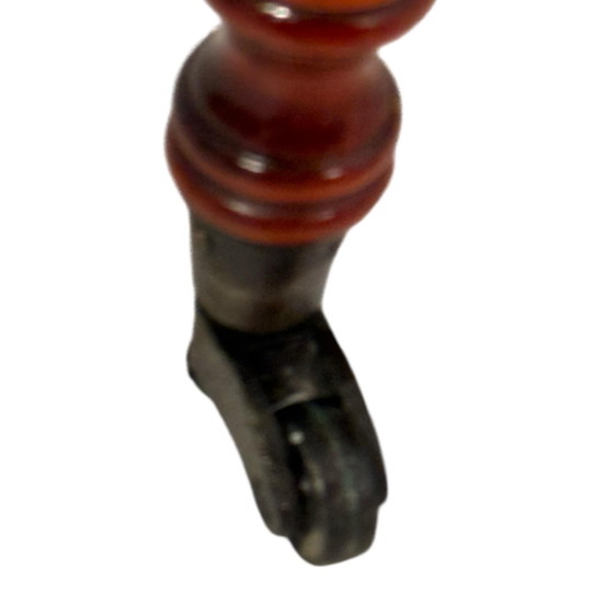 Image 1 of Vintage Brits - Bijzettafeltje Met Lade - Leren Inleg en Messing Detaillering - Georgische Stijl - Op Wielen Gemonteerd