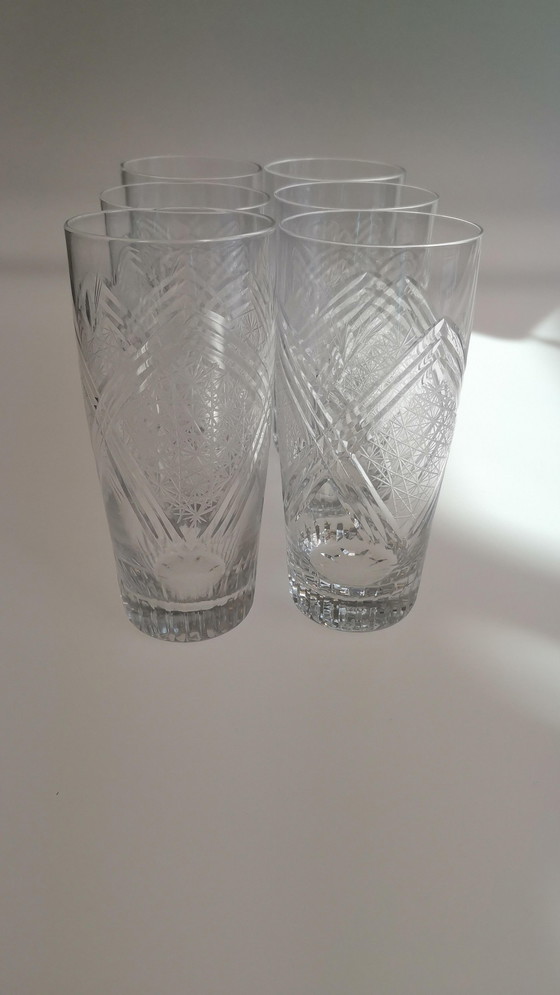 Image 1 of set van 6 kristallen glazen