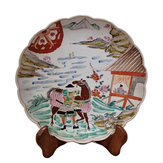 Image 1 of Japans Porseleinen Imari Bord Met Samoerai, Eind 19E Eeuw