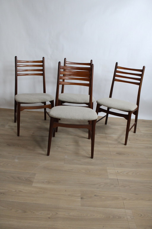 4x Scandinavische stoelen in stof en vintage teakhout 1960 Zweden