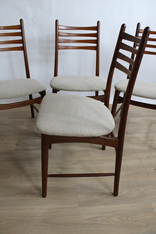 4x Scandinavische stoelen in stof en vintage teakhout 1960 Zweden