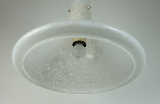 Image 1 of Grote 1970S Glashuette Limburg Hanglamp Wit Opaline Bellenglas Trompetvormige Kap P283 4234