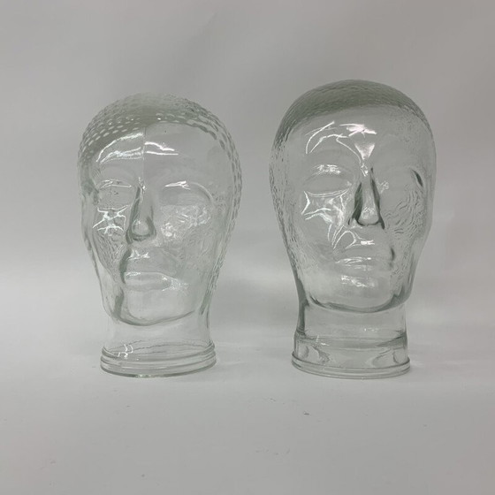 Image 1 of Paar vintage glazen "hoofden" sculpturen