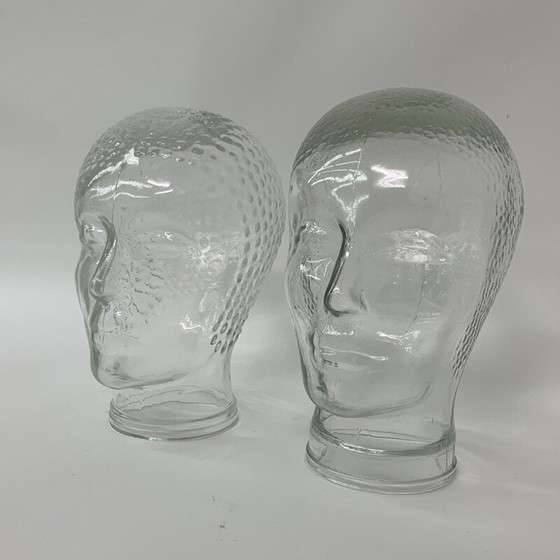 Image 1 of Paar vintage glazen "hoofden" sculpturen