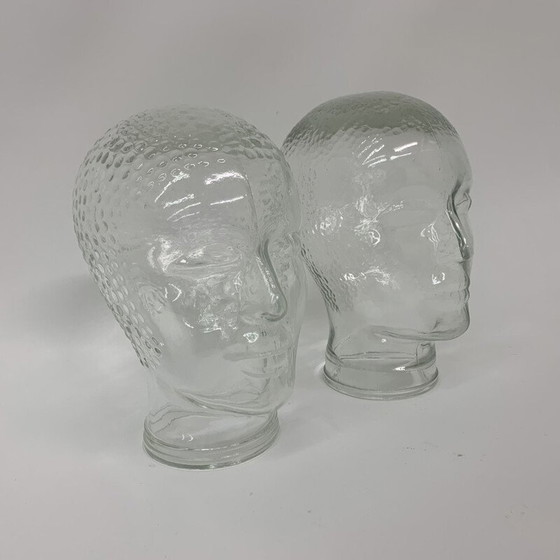 Image 1 of Paar vintage glazen "hoofden" sculpturen