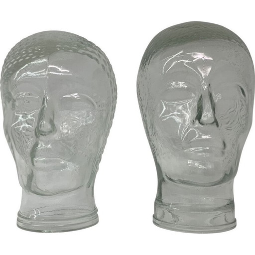 Paar vintage glazen "hoofden" sculpturen