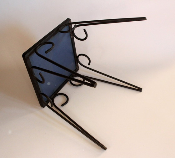 Image 1 of Mid Century metalen bloemenkruk met keramisch tegeloppervlak