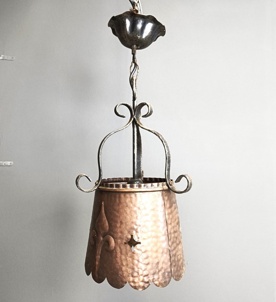 Image 1 of Brutalistische koperen hanglamp, 1970S