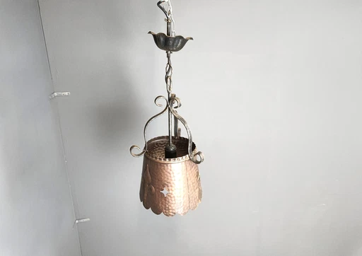 Brutalistische koperen hanglamp, 1970S