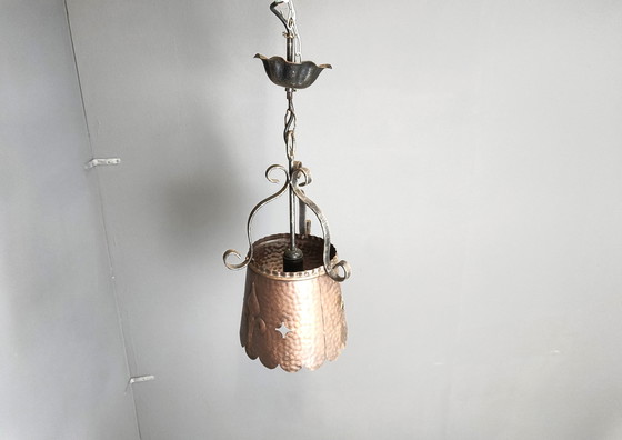 Image 1 of Brutalistische koperen hanglamp, 1970S