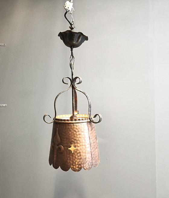 Image 1 of Brutalistische koperen hanglamp, 1970S